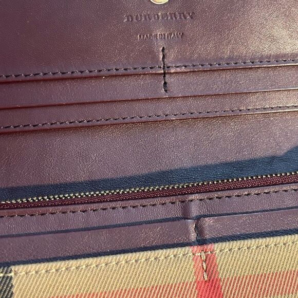 Burberry Porter Continental Burgundy Leather and Canvas Wallet - Picture 4 of 14